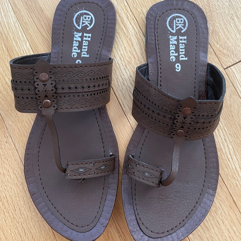 Handmade pure leather 7 flat sandals
